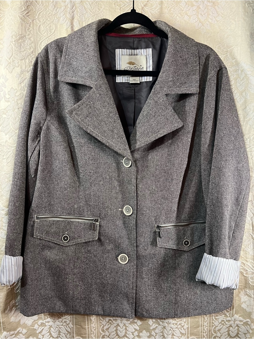 Bob Timberlake Vintage Metallic Tweed Blazer Jacket XXL Zip Pockets - Picture 2 of 10